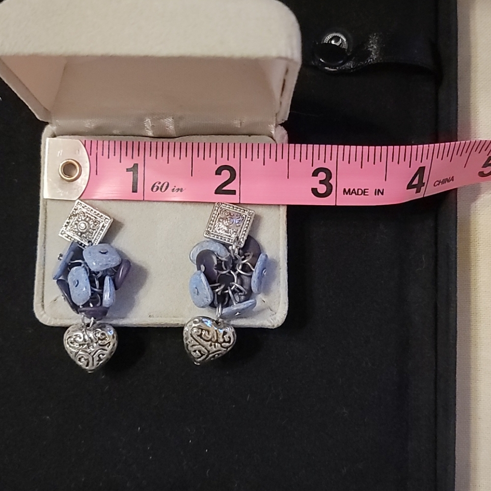 Turquoise and Stainless Heart Earrings - Picture 2 of 2